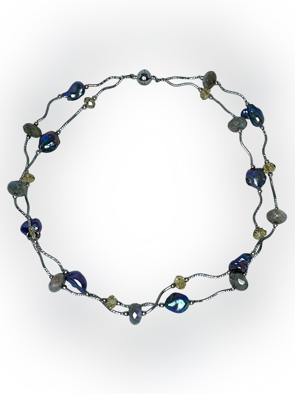 18" Floating Pearl & Gemstone Double Strand Necklace